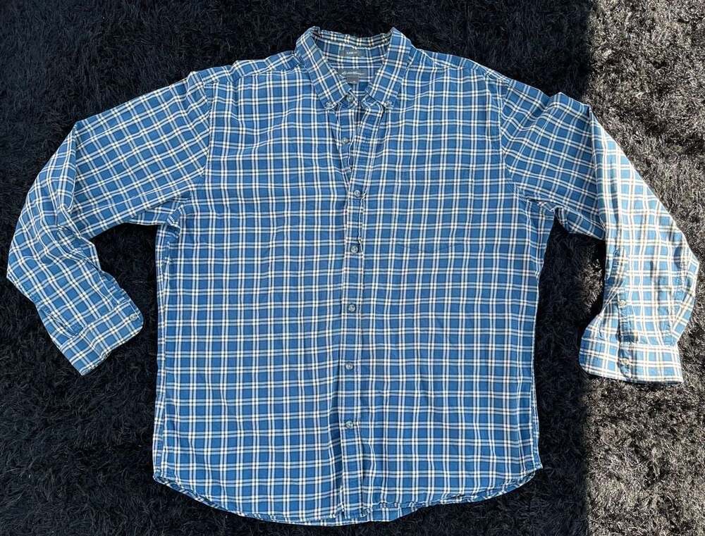 Eddie Bauer Classic Fit Blue Plaid Long Sleeve Button Down Shirt Men's XL